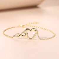 Heart Bracelet for Women Aesthetic Korean Crystal Infinite Love Choker Gold Color Chain Bangles Wedding Accessories Jewelry H058