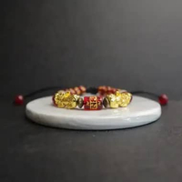 Gelang Pixiu Emas Batu Red Garnet Mantra Tibet Pembawa Rejeki Dan Hoki