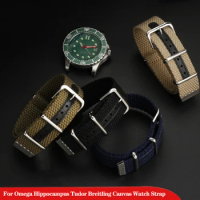 Integrated Nylon Canvas Watch Strap for Omega Hippocampus Tudor Breitling Armani Long Bar Watch Chain 20mm 22mm Khaki Green