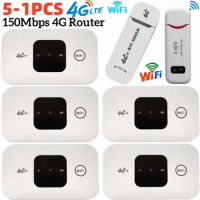 5-1PCS 4G Router Wireless WiFi Router 150Mbps Modem 4G Pocket WiFi Router Mobile Hotspot with SIM Card Slot WiFi Signal Repeater
