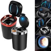 Car Ashtray With Lid With LED Light Ashtray Car Interior Ashtray Flame Retardant Mini Storage Cup Auto Accessories (4 Styles)