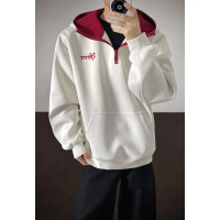 Original Design Loose Casual Versatile American Style Embroidered Half-Zip Hoodie for Men Autumn Cot