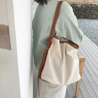 韓國新款子母包簡約百搭帆布包女斜挎單肩ins水桶包大容量購物袋