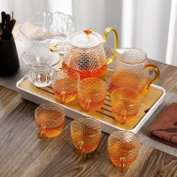 家用泡茶神器功夫茶具錘紋客廳辦公室會客茶壺小套裝玻璃茶具茶壺