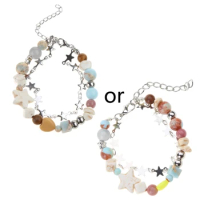 Trendy Beaded Bracelets Double Layer Star Pendant Jewelry for Women Couples Y2K Cool Party Bangle Fashion Accessories 40GB