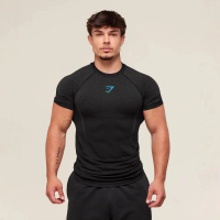 เสื้อยืดผู้ชาย GYMSHARK สำหรับออกกำลังกาย ลำลอง วิ่งแห้งเร็ว ระบายอากาศ แขนสั้นรัดรูป ลายฉลาม