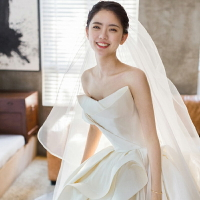 緞面主婚紗新款氣質拖尾簡約韓式新娘結婚森系超仙夢幻宮廷輕