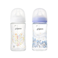 【Pigeon 貝親】第三代母乳實感玻璃奶瓶240ml(寬口奶瓶 玻璃 彩繪)