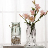 歐式豎棱玻璃花瓶客廳彩色透明花瓶擺件
