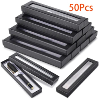 50pcs Empty Pen Cases with Clear Lid Pen Display Boxes Black Ballpoint Pen Gift Box Pencil Boxes