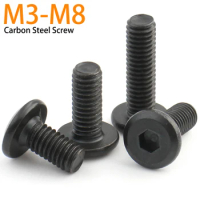 10Pcs M3 M4 M5 M6 M8 CM Black Carbon Steel Large Flat Hex Hexagon Socket Allen Screw Furniture Screw Connector Joint Bolt