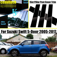 For Suzuki Swift 5-Door 2005-2017 6Pcs Glossy Black Car Window Door B C Pillar Post Cover Mirror Effect Trim Sticker Styling