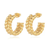 FYSARA New Stainless Steel C Shape Hoop Earrings For Women Fashion Statement Snail Threaded CC Stud Earrings Minimalist Jewelry