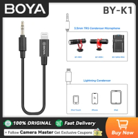 BOYA BY-K1 3.5mmTRS (Male) to Lightning (Female) MFi Certified Wireless Microphone Adapter for iPhone iOS Devices Connected 20cm