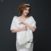 紅色白長條毛新款婚紗毛披肩新娘披肩結婚禮加厚禮服披肩外套秋 (滿599元免運)-Misaki精品