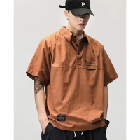 Summer high-end loose slim-fit polo  shirt for men, American retro short-sleeve t-shirt, trendy bran