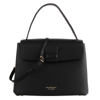 BURBERRY 巴寶莉  House 格紋拼接皮革 Handle bag 兩用包(素面黑)中