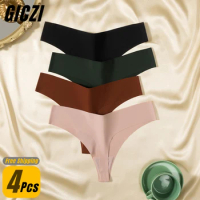 GICZI 4Pcs/Set Women's Panties Seamless Thongs Solid G Strings Thongs Female Underpants V-Type Waist T-back Hit Panties 4 Pieces