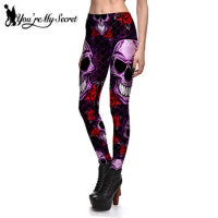 [You're My Secret] High Waist Fitness Leggins Halloween Skull Rose Purple Women's Leggings High Quality Gothic Style Ankle Pant
