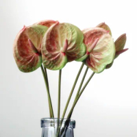 Luxury 4pcs/lot Real Touch Anthurium PU Artificial Flower Home Table Decor Flores Simulated Plants Green Wedding Decoration