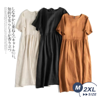 【LANNI 藍尼】★短袖簡約棉麻連衣裙(休閒/女褲/連身裙)