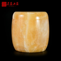 天然米黃玉骨灰盒玉石骨灰壇骨灰桶骨灰蠱棺材壽盒素面殯葬用品