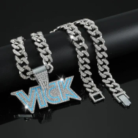 1 piece of punk hip-hop blue oil letter VICK pendant necklace men's trendy street rock necklace suitable for various occasions