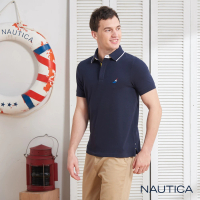 【NAUTICA】經典款撞色領短袖POLO衫(深藍)
