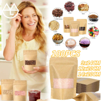 100PCS Kemasan Makanan Kopi Kue Standing Pouch Kraft Paper Window Kemasan Kue Kemasan Snack Satuan