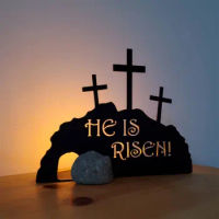 Easter Resurrection Scene Set He Is Risen Wooden Tabletop Centerpieces The Tomb Was Empty Scene Decorations Crosses On Top Of