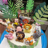 Forest Birthday Party Cake Topper Jungle Animals Cake Decor Hippo Lion Fox Bunny Tiger Felt leaves Cupcake Decoratin Doll Easter