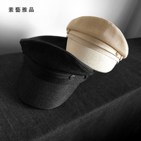 夏季海軍帽麻料白色水手帽復古英倫風貝雷帽薄款網紅日系平頂帽子