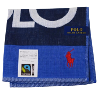 RALPH LAUREN POLO 字母大LOGO品牌馬球圖騰刺繡小方巾(寶藍底/26.5CM)