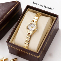 Jam Tangan Wanita Kaca Dial Kecil Tali Baja Jam Kuarsa Fashion Retro Mewah Ringan