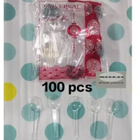Sendok kecil plastik putih bening 100 pcs - sendok puding kue es deasert