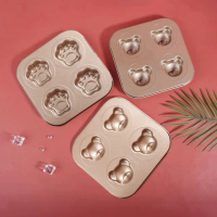 【SUNORO】瑪德蓮蛋糕模具 小熊餅乾烘焙模具 4連不沾烤盤模具(造型模具)
