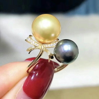 DIY珍珠配件 925銀 天然珍珠戒指空托 雙珠款指環 配9-11mm圓扁珠