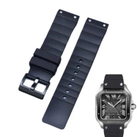 For Cartier Santos 100 Watch Band Black 23mm Men Women Waterproof Sports Type Rubber Watch Accessories Soft Silicone Strap