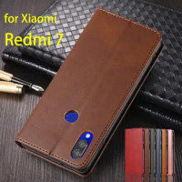 Magnetic Attraction Cover Leather Case for Xiaomi Redmi 7 Redmi7 Card Holder Holster Wallet Flip Case Fundas Coque