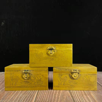 仿古銅刻畫圖案方盒收納盒儲物盒黃銅長條龍紋圖案首飾盒臥室擺設