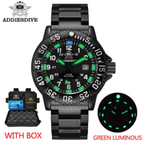 ADDIES Brand Fashion Men's Stainless Steel Watch Blue Green Luminous Nylon Quartz Watch Waterproof Outdoor Military Watch