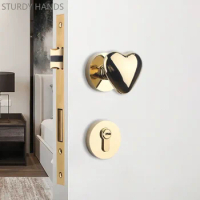 Golden Bedroom Door Lock Indoor Zinc Alloy Mute Heart Shape Handle Lockset Household Wood Door Deadbolt Locks Furniture Hardware