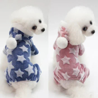 Dog clothes keep warm in winter Teddy bear small dog pet dog autumn and winter clothes plus velvet padded four-legged cotton-pad