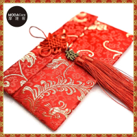 摩達客 農曆春節開運◉綢緞布橫式銅福字結鳳尾流蘇藝術紅包袋