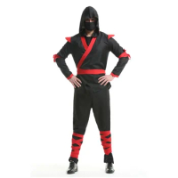 Japan Anime Boys Halloween Samurai Costume Ninja Costume Warrior Uniform Performance Wear Black Red Strap Outfits Pants Set Men