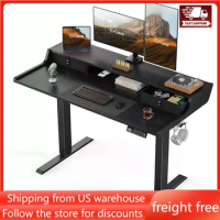 Electric Standing Desk with Drawers, 48″ X 24″ Gaming Desk with Monitor Stand, C-Clamp Mount, Home Office Height-Adjustable