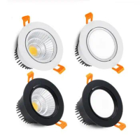 LED Dimmable COB Spotlight Ceiling Lamp AC85-265V 3W 5W 7W 9W 12W 15W Aluminum Recessed Downlights Round