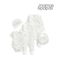 Mamas&amp;Papas 鸛鳥的祝福-圍兜包屁衣連身衣5件組