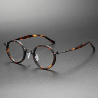 2023 Men's Vintage Brand Design Round Titanium Tavat Frame Eyeglasses Women Retro Circle Lenses Myopia Glasses for Prescription