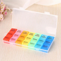 Colorful Portable Sealed Pill Storage Box Be Split For 7 Days A Week with A Transparent Outer Shell &amp; 21 Grids of Medicine Box